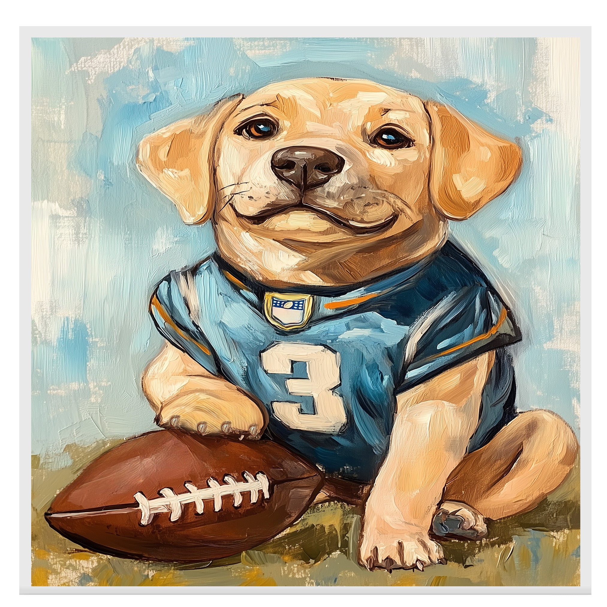 Labrador Football Dog Art for Rugby Sports Fans Gift for Dog Dad's Sports Room Décor on Ready to Hang 1.5" Thick Canvas Wrap, Floating Framed Canvas, Flat Rolled Canvas