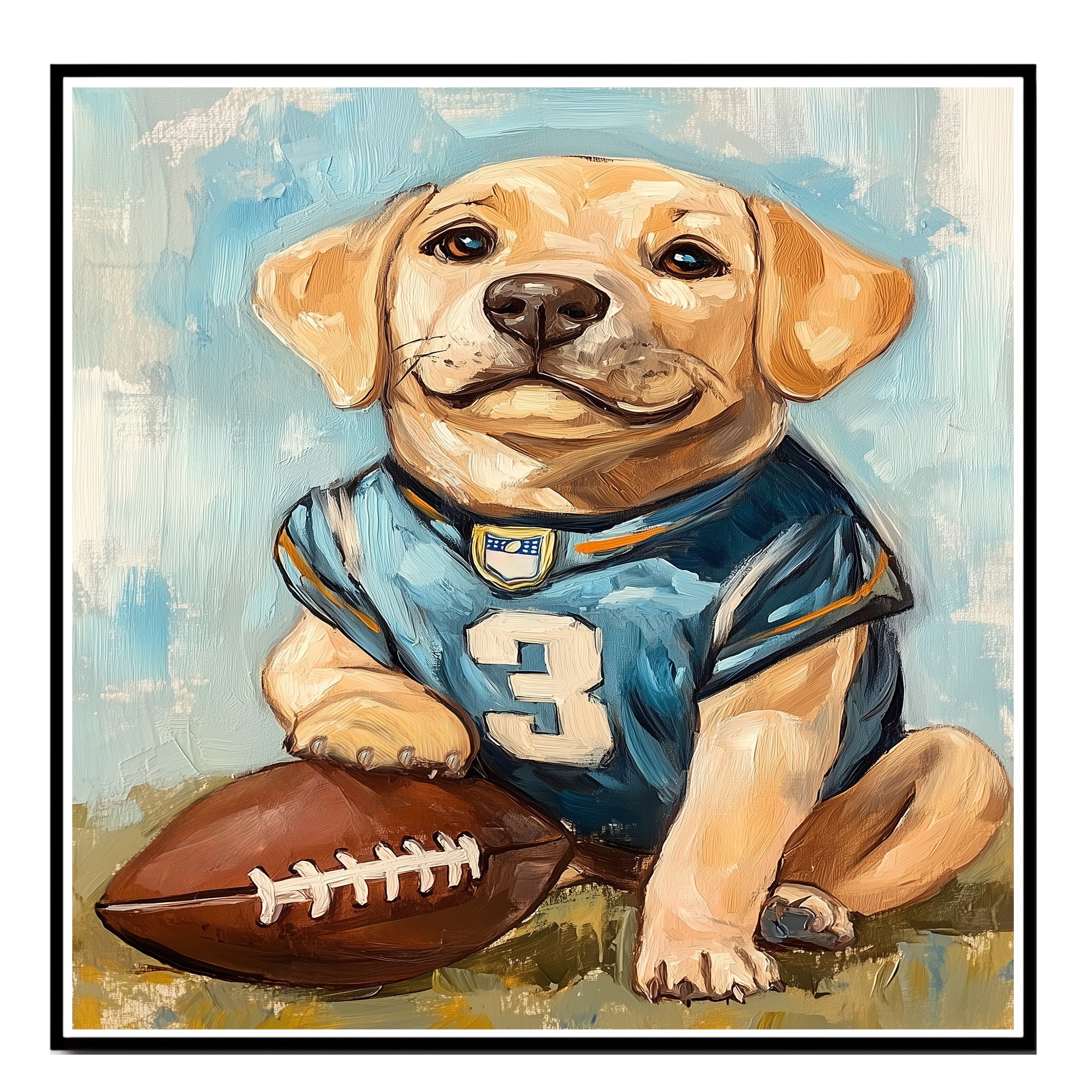 Labrador Football Dog Art for Rugby Sports Fans Gift for Dog Dad's Sports Room Décor on Ready to Hang 1.5" Thick Canvas Wrap, Floating Framed Canvas, Flat Rolled Canvas