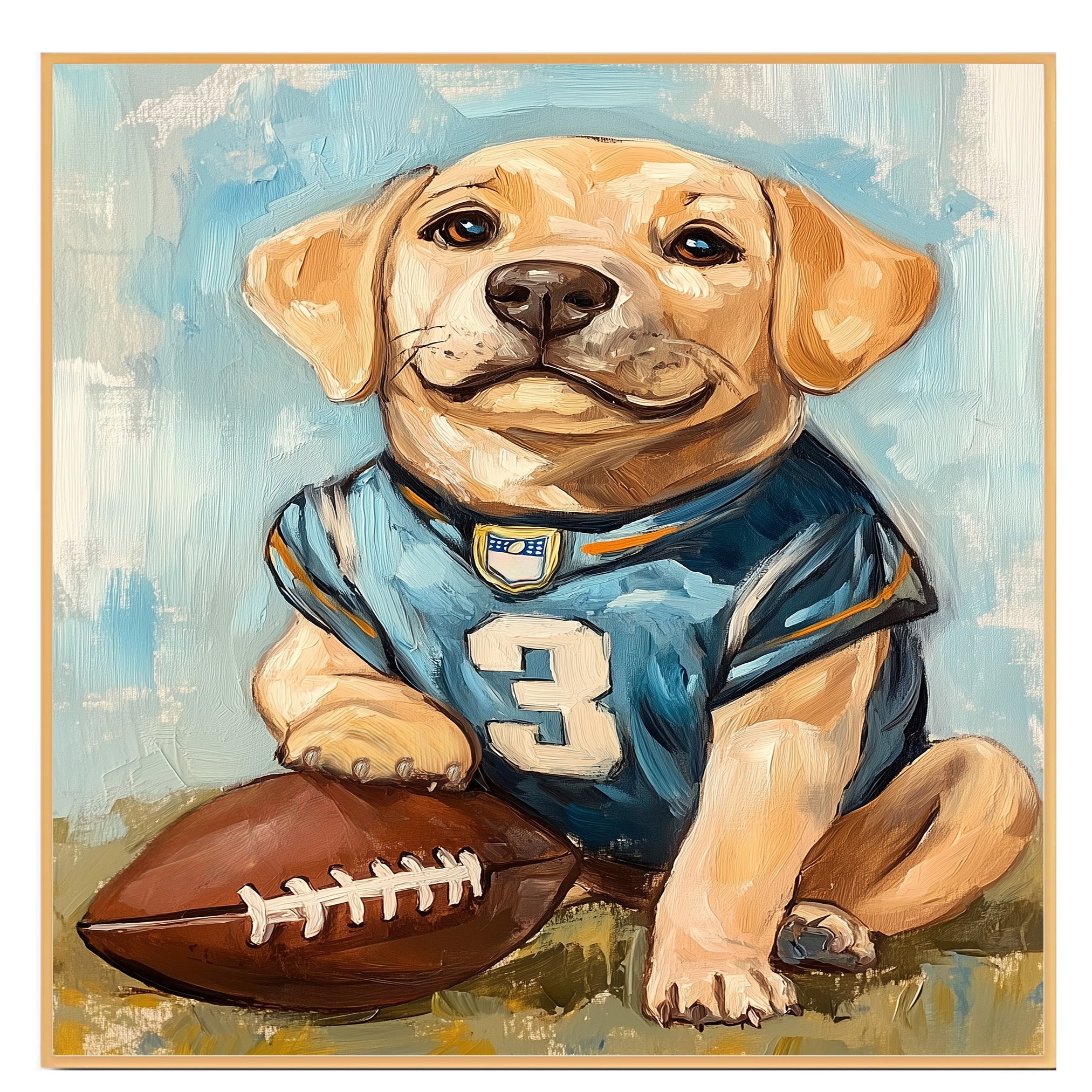 Labrador Football Dog Art for Rugby Sports Fans Gift for Dog Dad's Sports Room Décor on Ready to Hang 1.5" Thick Canvas Wrap, Floating Framed Canvas, Flat Rolled Canvas