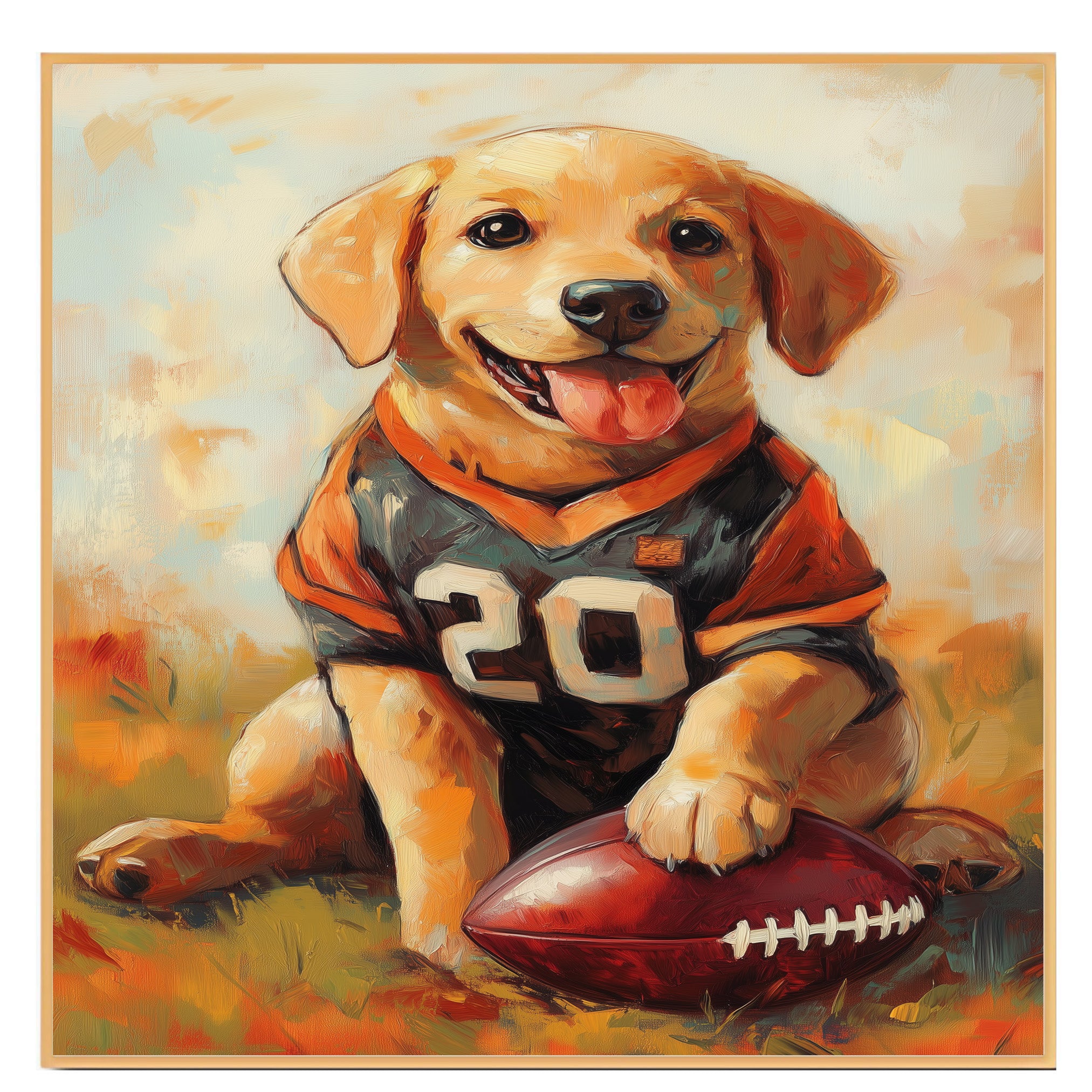 Labrador Dog Wall Painting for Football Players Home Décor Gift Idea for Dog Friends Sports Room on Ready to Hang 1.5" Thick Canvas Wrap, Floating Framed Canvas, Flat Rolled Canvas