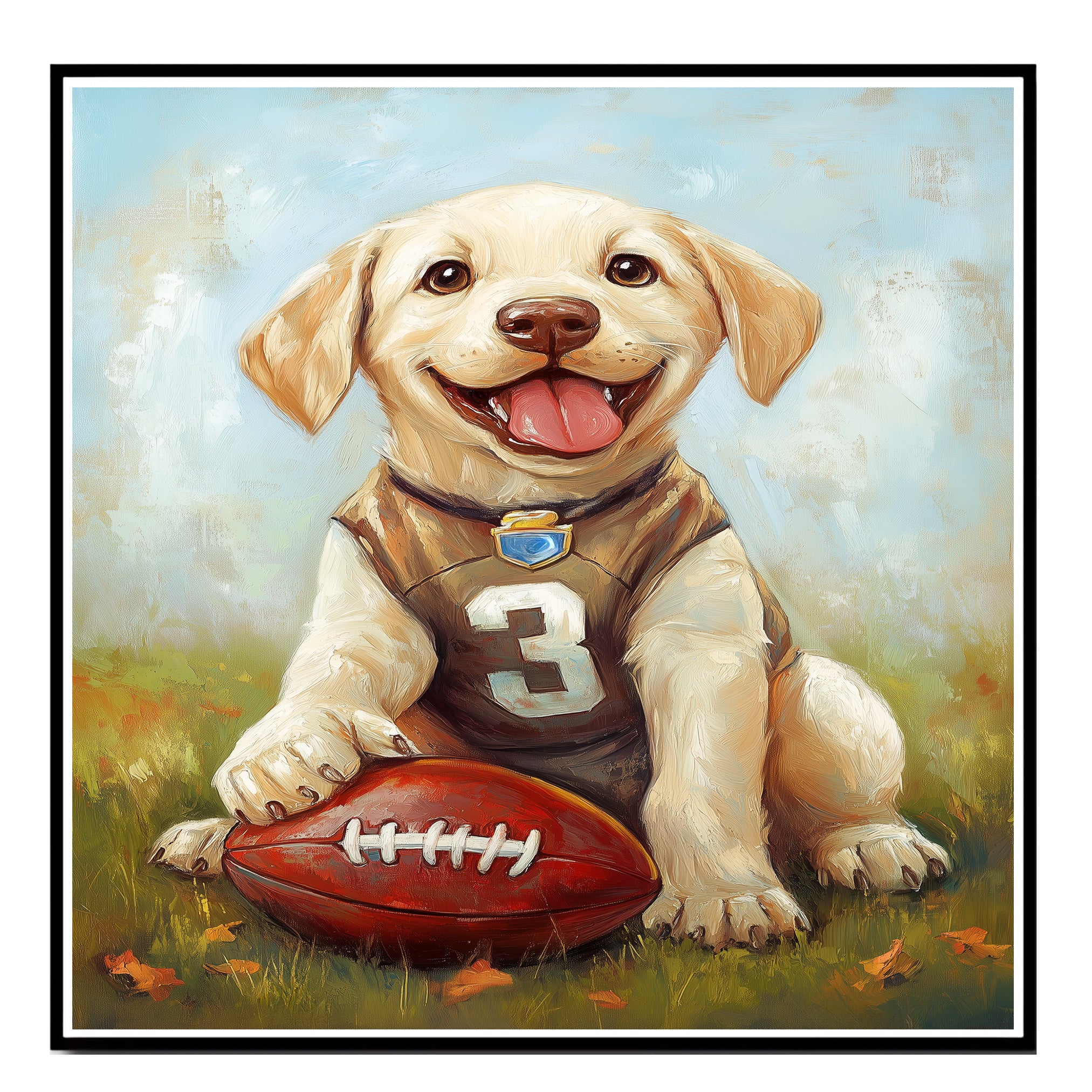 Labrador Dog Canvas Wall Art for Kids Room Décor for Lab Football Painting Gifts for Boyfriends on Ready to Hang 1.5" Thick Canvas Wrap, Floating Framed Canvas, Flat Rolled Canvas