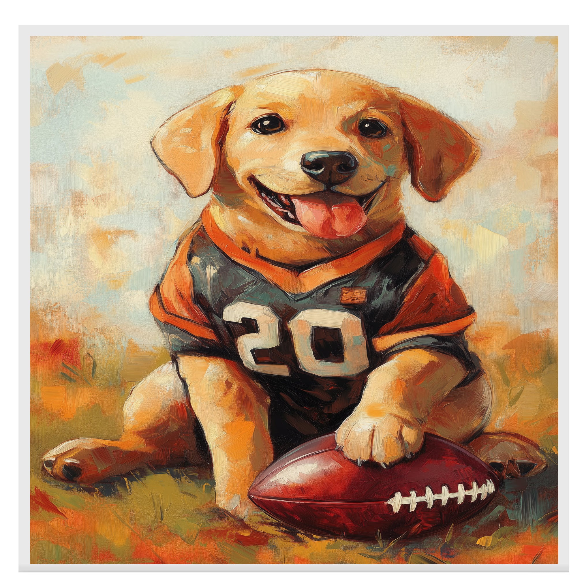 Labrador Dog Wall Painting for Football Players Home Décor Gift Idea for Dog Friends Sports Room on Ready to Hang 1.5" Thick Canvas Wrap, Floating Framed Canvas, Flat Rolled Canvas