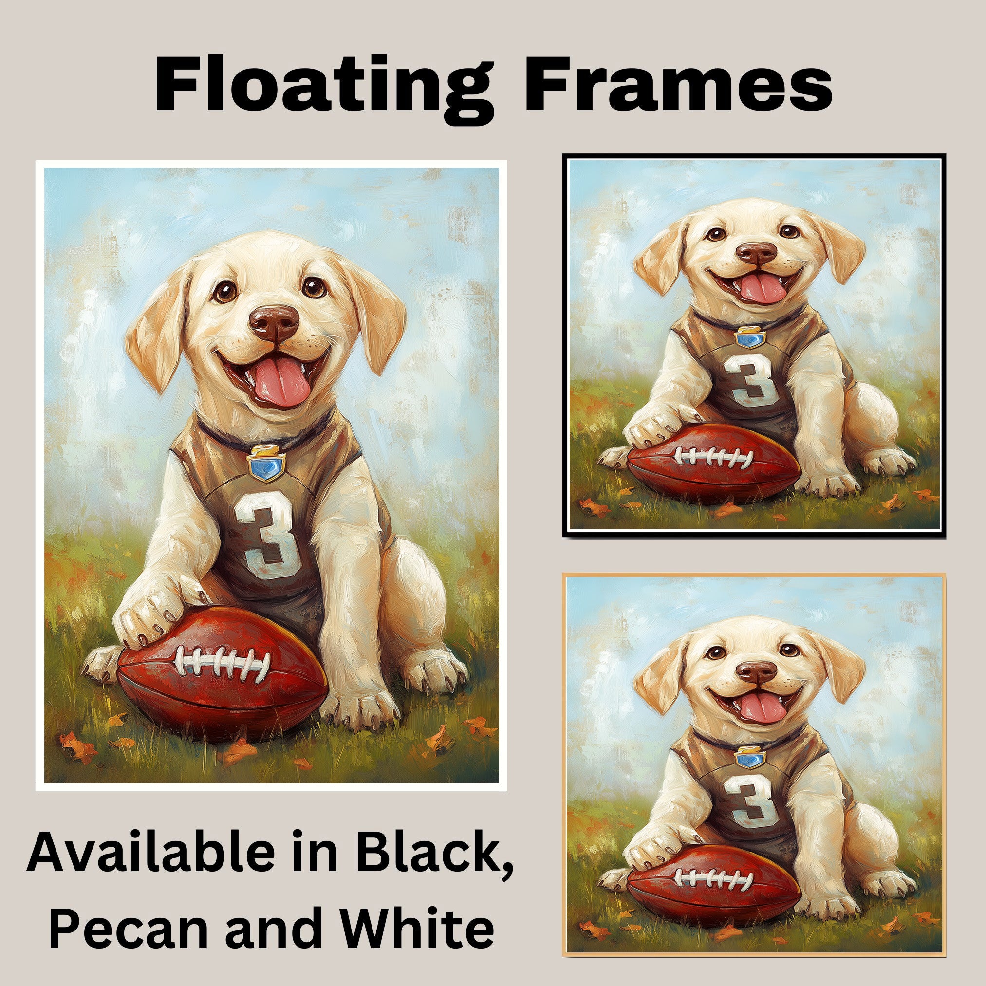 Labrador Dog Canvas Wall Art for Kids Room Décor for Lab Football Painting Gifts for Boyfriends on Ready to Hang 1.5" Thick Canvas Wrap, Floating Framed Canvas, Flat Rolled Canvas