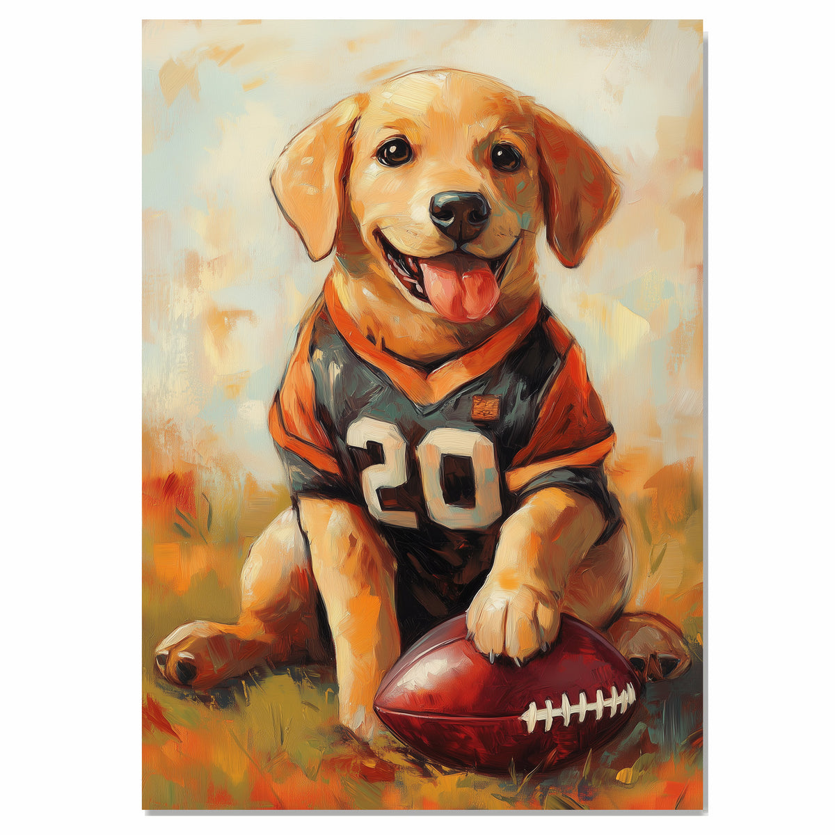 Labrador Dog Wall Painting for Football Players Home Décor Gift Idea for Dog Friends Sports Room on Ready to Hang 1.5" Thick Canvas Wrap, Floating Framed Canvas, Flat Rolled Canvas