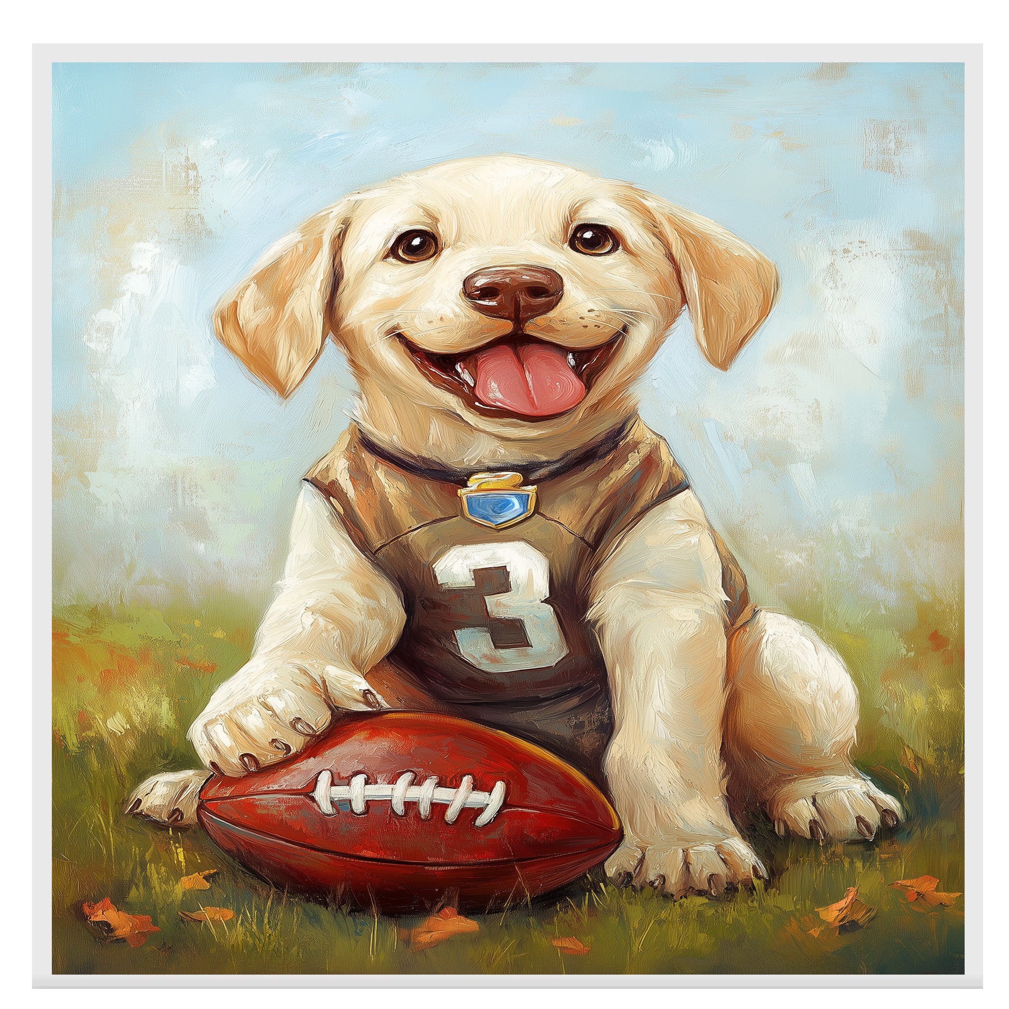 Labrador Dog Canvas Wall Art for Kids Room Décor for Lab Football Painting Gifts for Boyfriends on Ready to Hang 1.5" Thick Canvas Wrap, Floating Framed Canvas, Flat Rolled Canvas