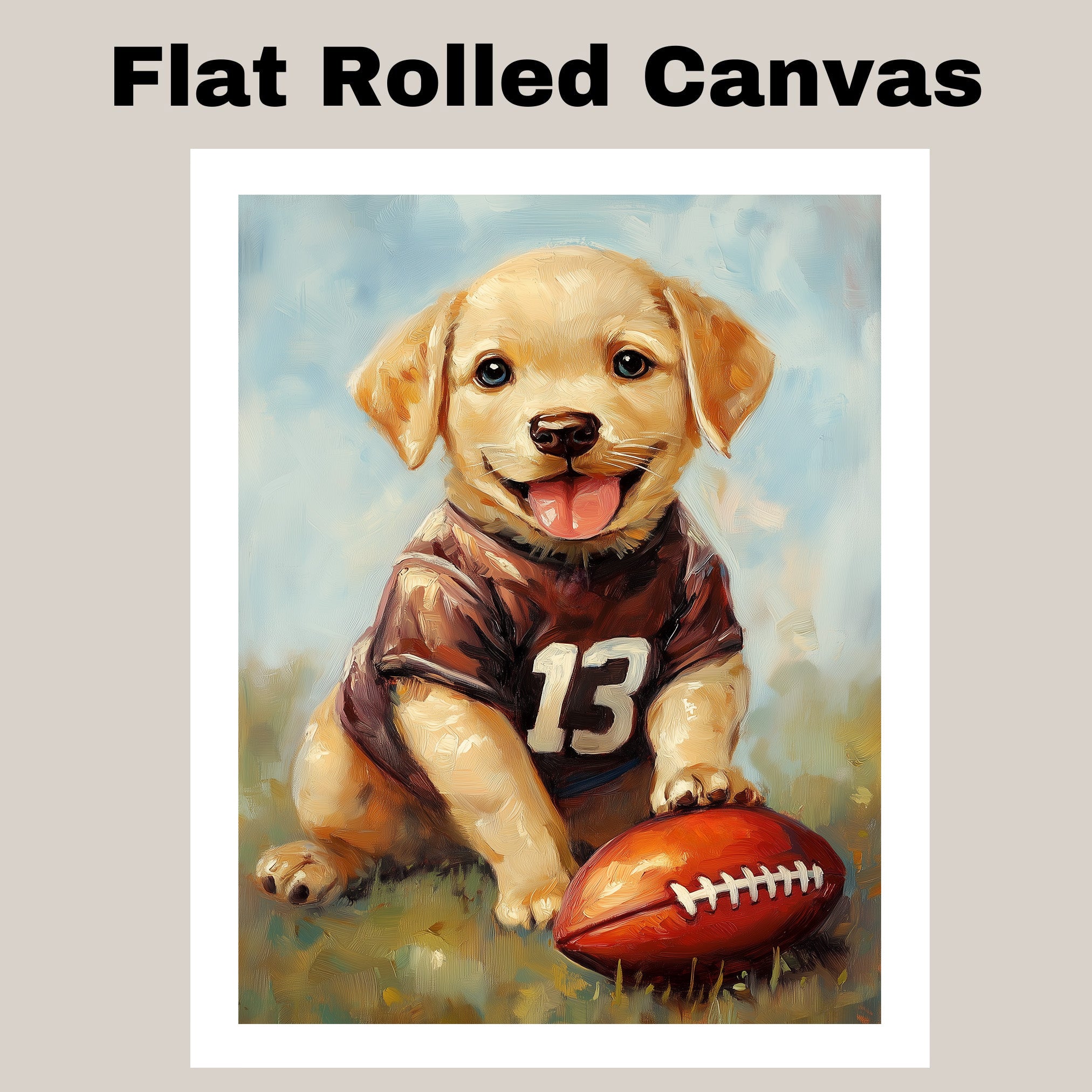 Labrador Puppy Football Canvas Wall Art for Dog Sports Lovers Room Décor Ideas for Pet Birthdays on Ready to Hang 1.5" Thick Canvas Wrap, Floating Framed Canvas, Flat Rolled Canvas