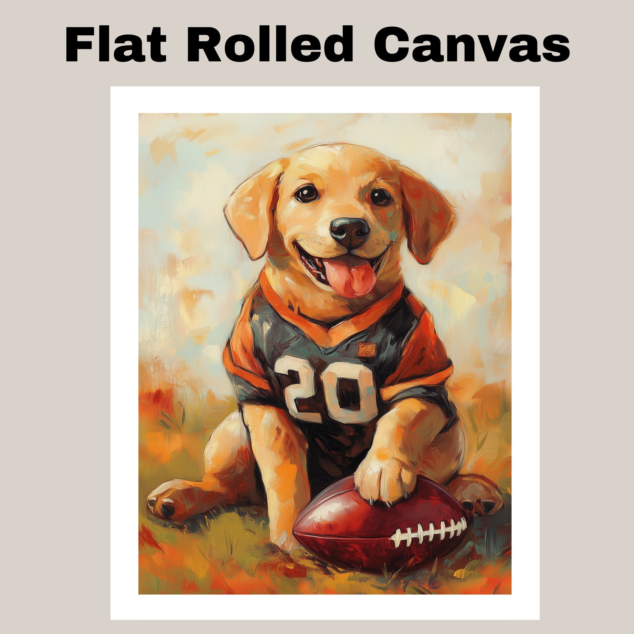 Labrador Dog Wall Painting for Football Players Home Décor Gift Idea for Dog Friends Sports Room on Ready to Hang 1.5" Thick Canvas Wrap, Floating Framed Canvas, Flat Rolled Canvas