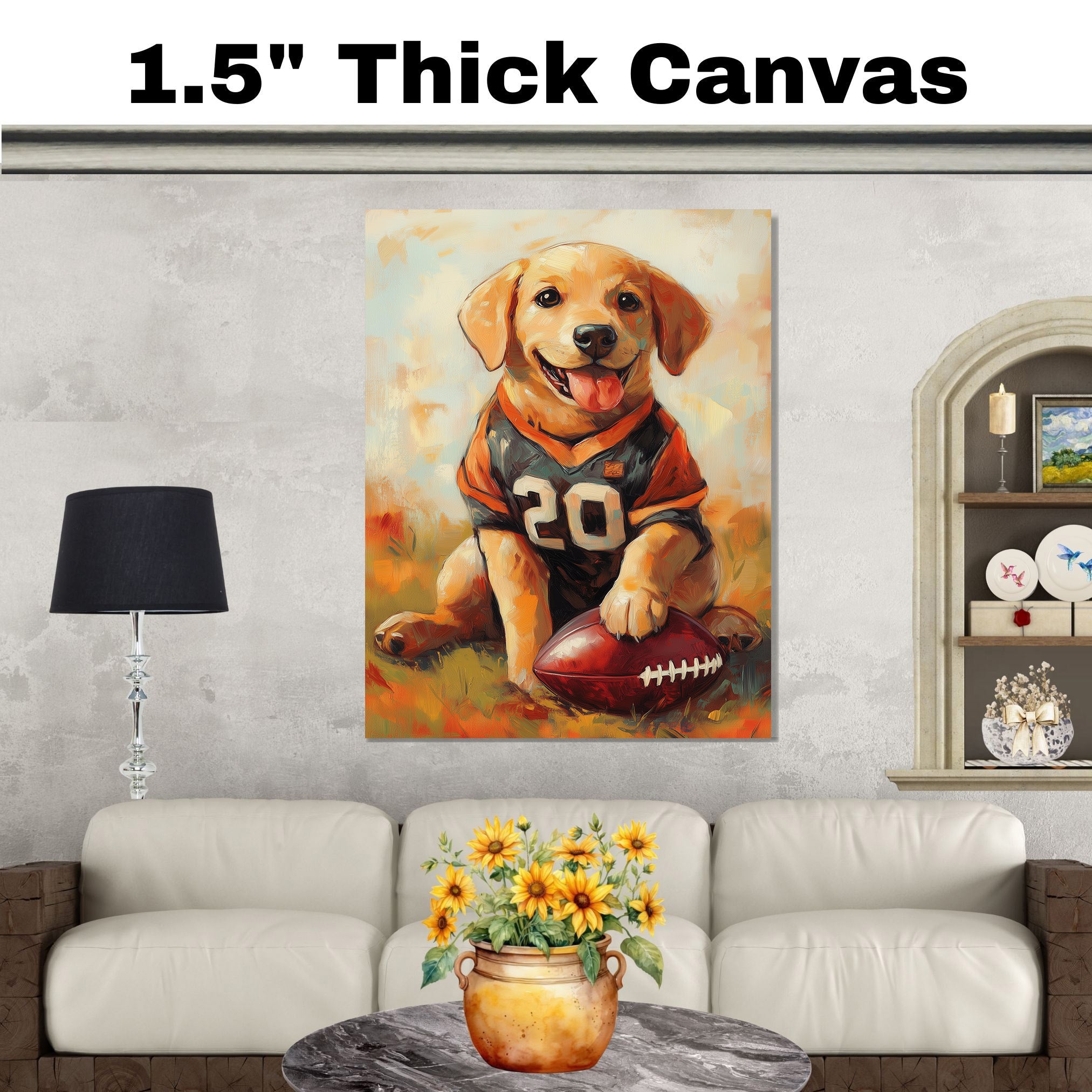 Labrador Dog Wall Painting for Football Players Home Décor Gift Idea for Dog Friends Sports Room on Ready to Hang 1.5" Thick Canvas Wrap, Floating Framed Canvas, Flat Rolled Canvas