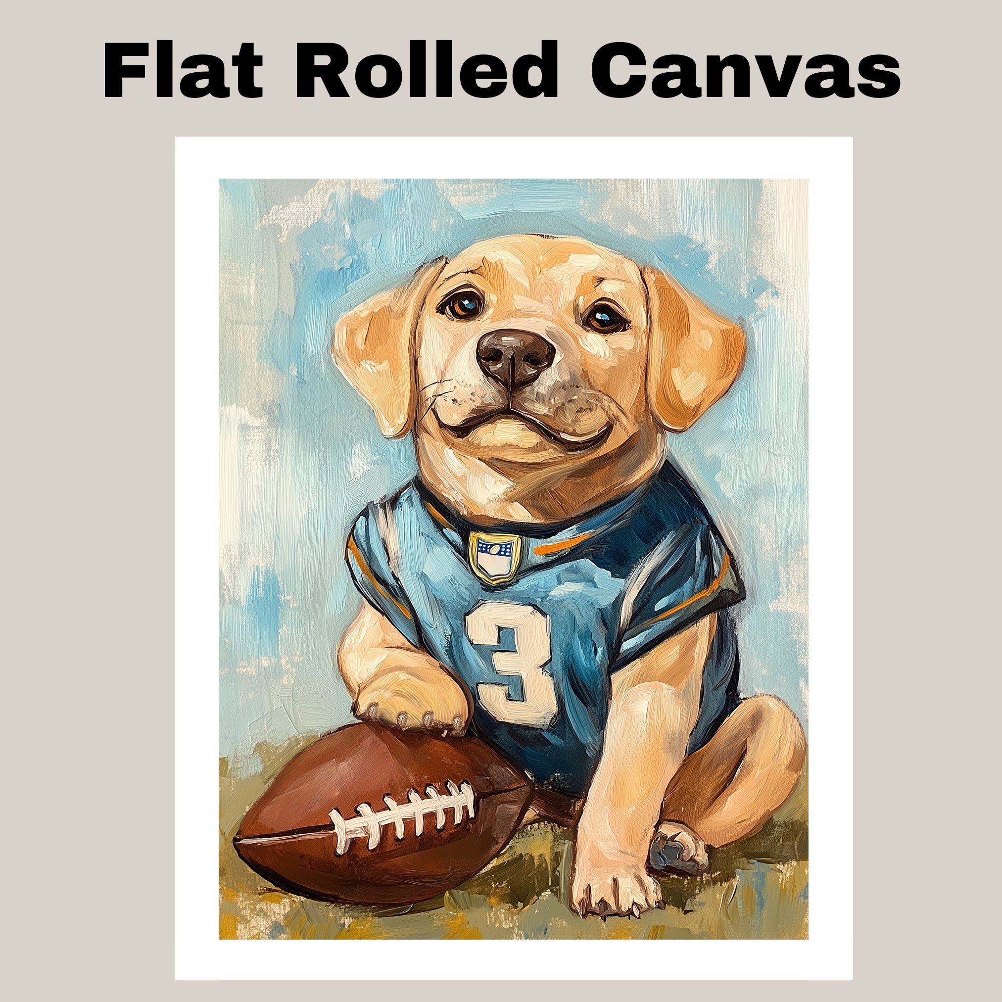 Labrador Football Dog Art for Rugby Sports Fans Gift for Dog Dad's Sports Room Décor on Ready to Hang 1.5" Thick Canvas Wrap, Floating Framed Canvas, Flat Rolled Canvas