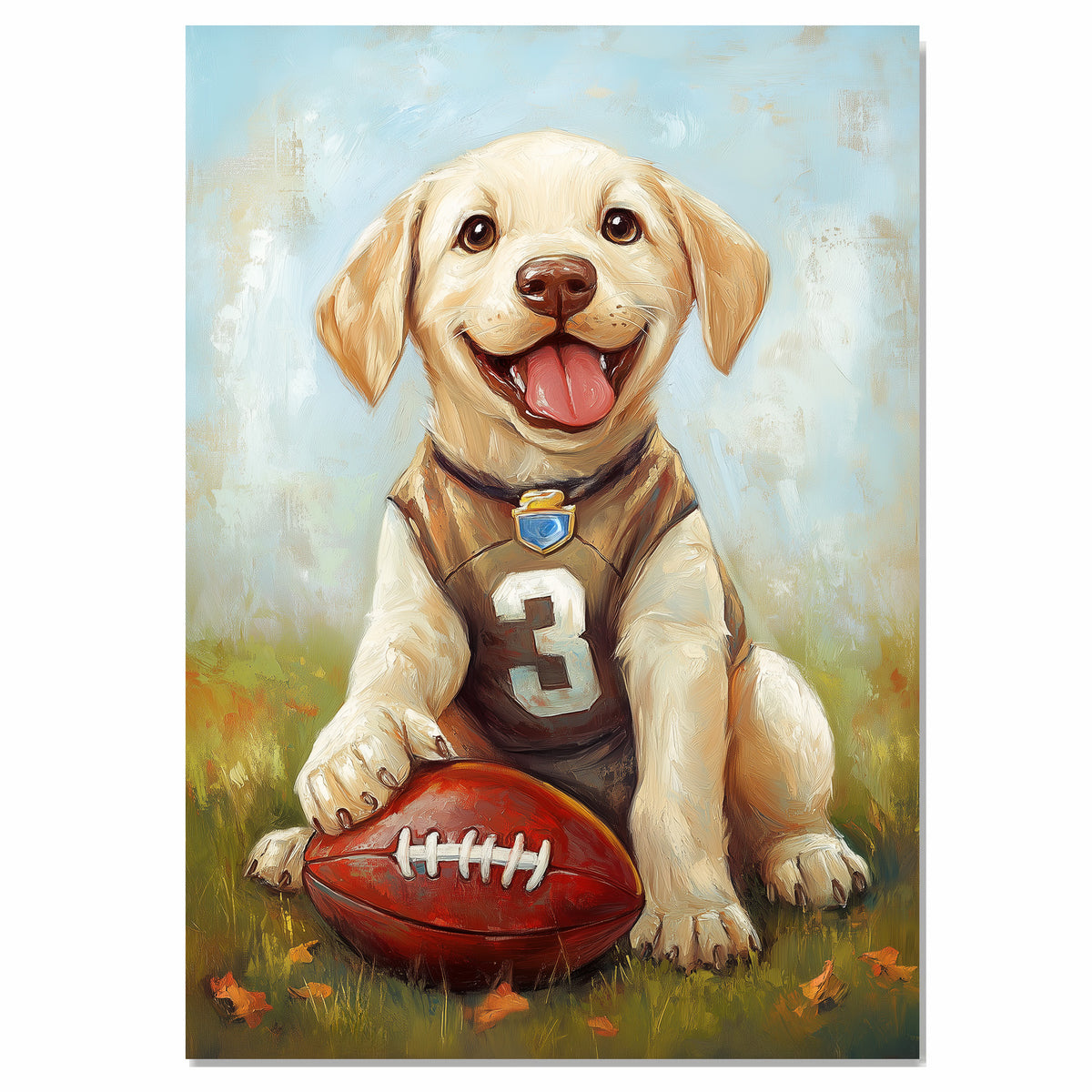 Labrador Dog Canvas Wall Art for Kids Room Décor for Lab Football Painting Gifts for Boyfriends on Ready to Hang 1.5" Thick Canvas Wrap, Floating Framed Canvas, Flat Rolled Canvas