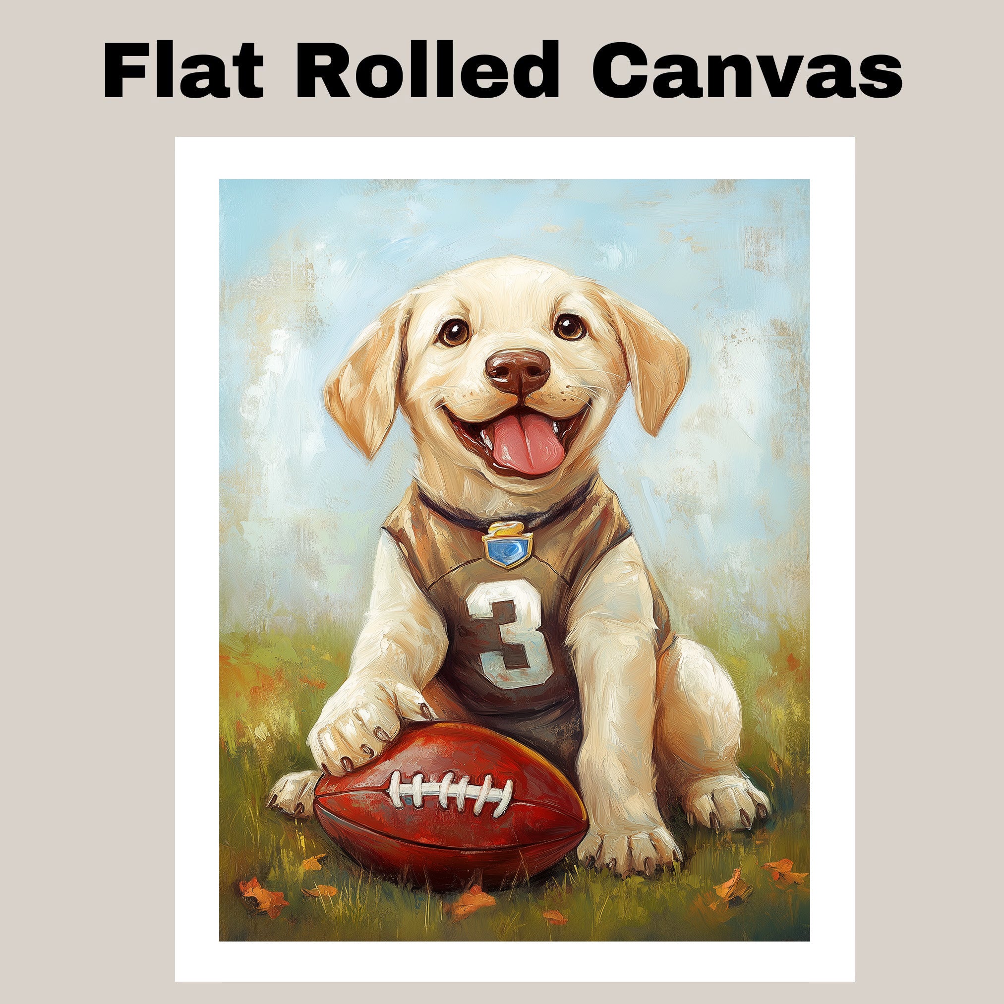 Labrador Dog Canvas Wall Art for Kids Room Décor for Lab Football Painting Gifts for Boyfriends on Ready to Hang 1.5" Thick Canvas Wrap, Floating Framed Canvas, Flat Rolled Canvas