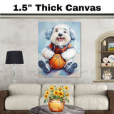 Old English Sheepdog Basketball Wall Art Print 1.5 Inch Thick Canvas Sports Decor for Teen Boys Bedroom or Dorm Gift for Dog Lovers