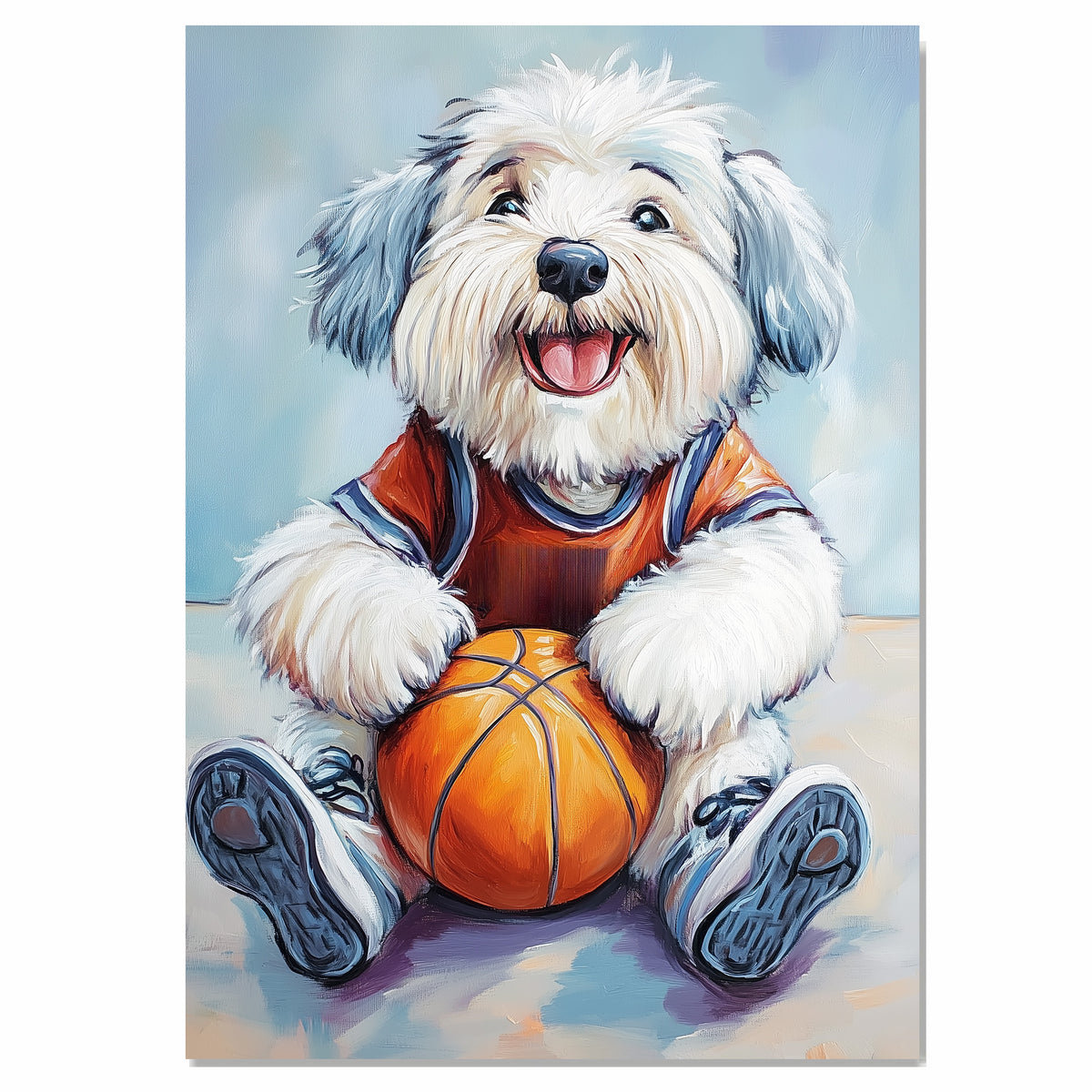 Old English Sheepdog Basketball Wall Art Print 1.5 Inch Thick Canvas Sports Decor for Teen Boys Bedroom or Dorm Gift for Dog Lovers