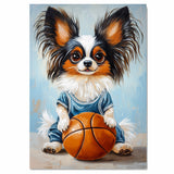 Papillon Basketball Wall Art Print 1.5 Inch Thick Canvas Sports Decor for Playroom or Game Room Gift for Dog Lovers Home Decoration