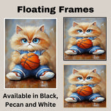 Persian Cat Basketball Wall Art Print 1.5 Inch Thick Canvas Sports Decor for Living Room Gift for Cat Lovers Home Decoration
