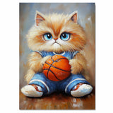 Persian Cat Basketball Wall Art Print 1.5 Inch Thick Canvas Sports Decor for Living Room Gift for Cat Lovers Home Decoration