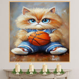 Persian Cat Basketball Wall Art Print 1.5 Inch Thick Canvas Sports Decor for Living Room Gift for Cat Lovers Home Decoration