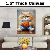 Persian Cat Basketball Wall Art Print 1.5 Inch Thick Canvas Sports Decor for Living Room Gift for Cat Lovers Home Decoration