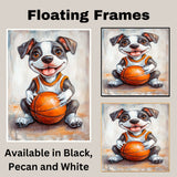 Pitbull Puppy Basketball Wall Art Print 1.5 Inch Thick Canvas Sports Decor for Boys Bedroom or Home Gym Gift for Dog Lovers