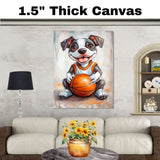 Pitbull Puppy Basketball Wall Art Print 1.5 Inch Thick Canvas Sports Decor for Boys Bedroom or Home Gym Gift for Dog Lovers