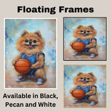 Pomeranian Basketball Wall Art Print 1.5 Inch Thick Canvas Sports Decor for Kids Playroom or Game Room Gift for Dog Lovers