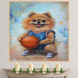 Pomeranian Basketball Wall Art Print 1.5 Inch Thick Canvas Sports Decor for Kids Playroom or Game Room Gift for Dog Lovers