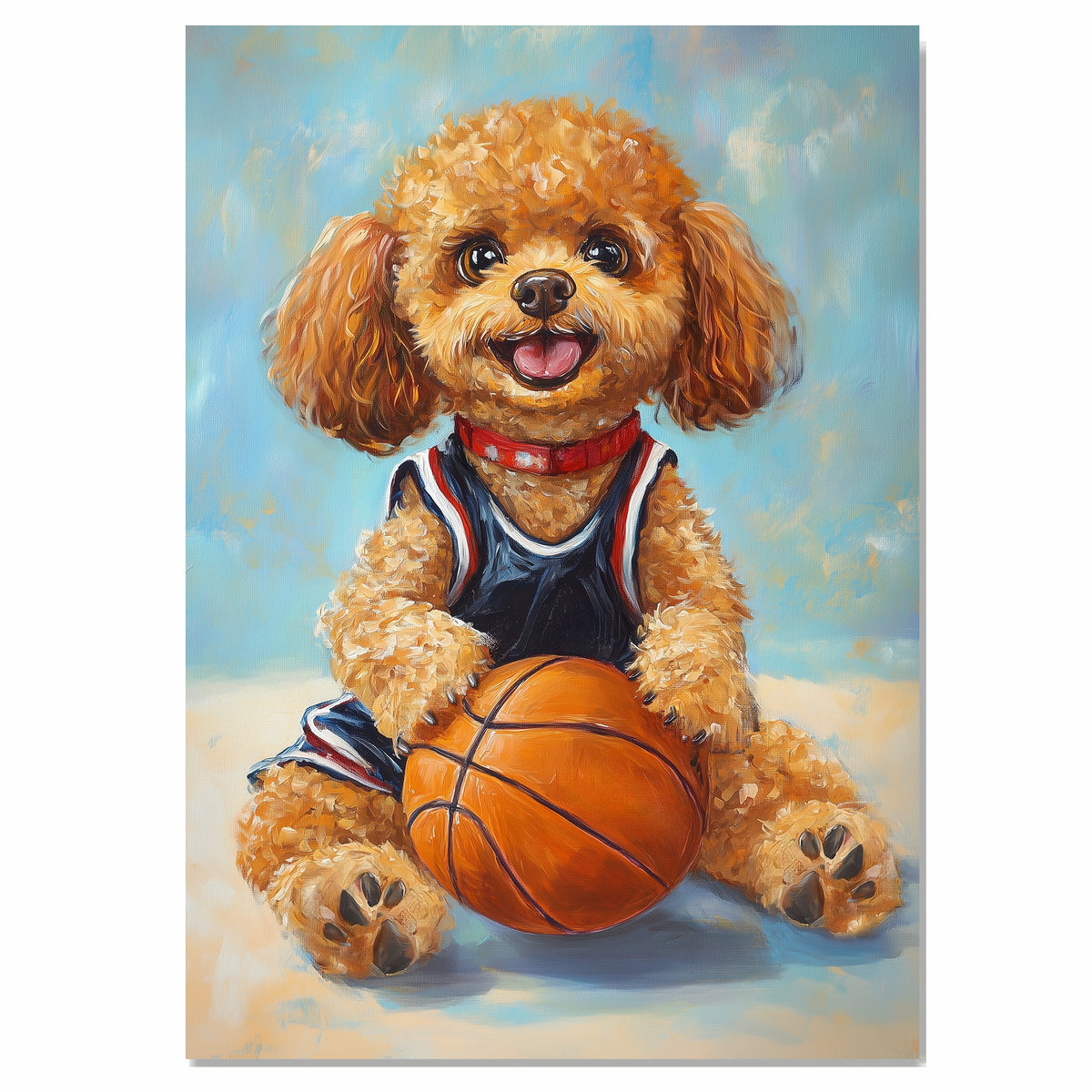 Poodle Basketball Wall Art Print 1.5 Inch Thick Canvas Sports Decor for Boys Bedroom or Playroom Gift for Dog Lovers
