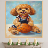 Poodle Basketball Wall Art Print 1.5 Inch Thick Canvas Sports Decor for Boys Bedroom or Playroom Gift for Dog Lovers