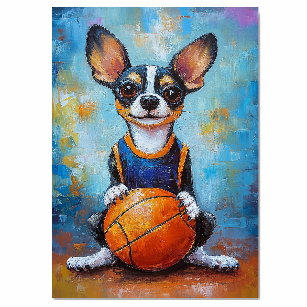 Rat Terrier Puppy Basketball Wall Art Print 1.5 Inch Thick Canvas Sports Decor for Boys Bedroom or Playroom Gift for Dog Lovers