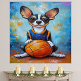 Rat Terrier Puppy Basketball Wall Art Print 1.5 Inch Thick Canvas Sports Decor for Boys Bedroom or Playroom Gift for Dog Lovers