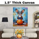 Rat Terrier Puppy Basketball Wall Art Print 1.5 Inch Thick Canvas Sports Decor for Boys Bedroom or Playroom Gift for Dog Lovers