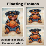 Rottweiler Basketball Wall Art Print 1.5 Inch Thick Canvas Sports Decor for Boys Bedroom or Home Gym Gift for Dog Lovers