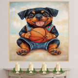 Rottweiler Basketball Wall Art Print 1.5 Inch Thick Canvas Sports Decor for Boys Bedroom or Home Gym Gift for Dog Lovers
