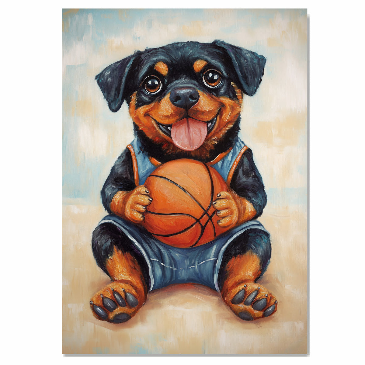 Rottweiler Basketball Wall Art Print 1.5 Inch Thick Canvas Sports Decor for Boys Bedroom or Home Gym Gift for Dog Lovers
