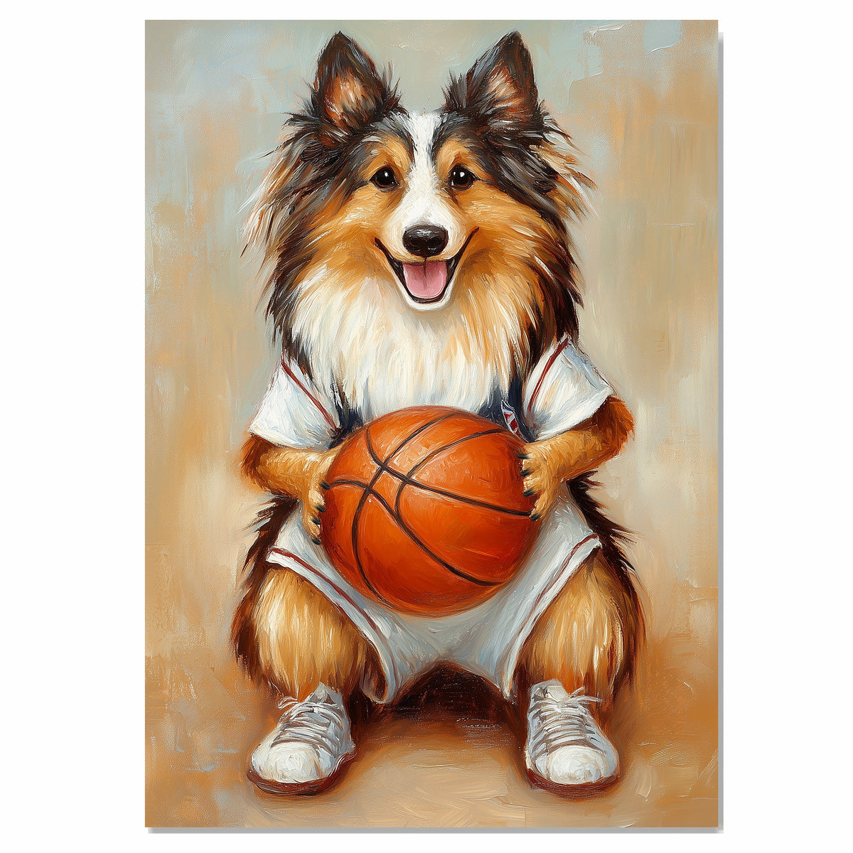 Rough Collie Basketball Wall Art Print 1.5 Inch Thick Canvas Sports Decor for Boys Bedroom or Teen Space Gift for Dog Lovers