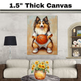 Rough Collie Basketball Wall Art Print 1.5 Inch Thick Canvas Sports Decor for Boys Bedroom or Teen Space Gift for Dog Lovers
