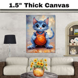 Russian Blue Cat Basketball Wall Art Canvas Print 1.5 Inch Thick Sports Decor for Bedroom Grey Short Haired Cat Artwork