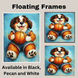 Saint Bernard Basketball Wall Art Print 1.5 Inch Thick Canvas Sports Decor for Boys Bedroom Home Decoration Gift for Dog Lovers