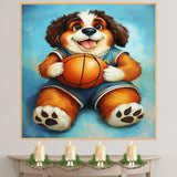 Saint Bernard Basketball Wall Art Print 1.5 Inch Thick Canvas Sports Decor for Boys Bedroom Home Decoration Gift for Dog Lovers