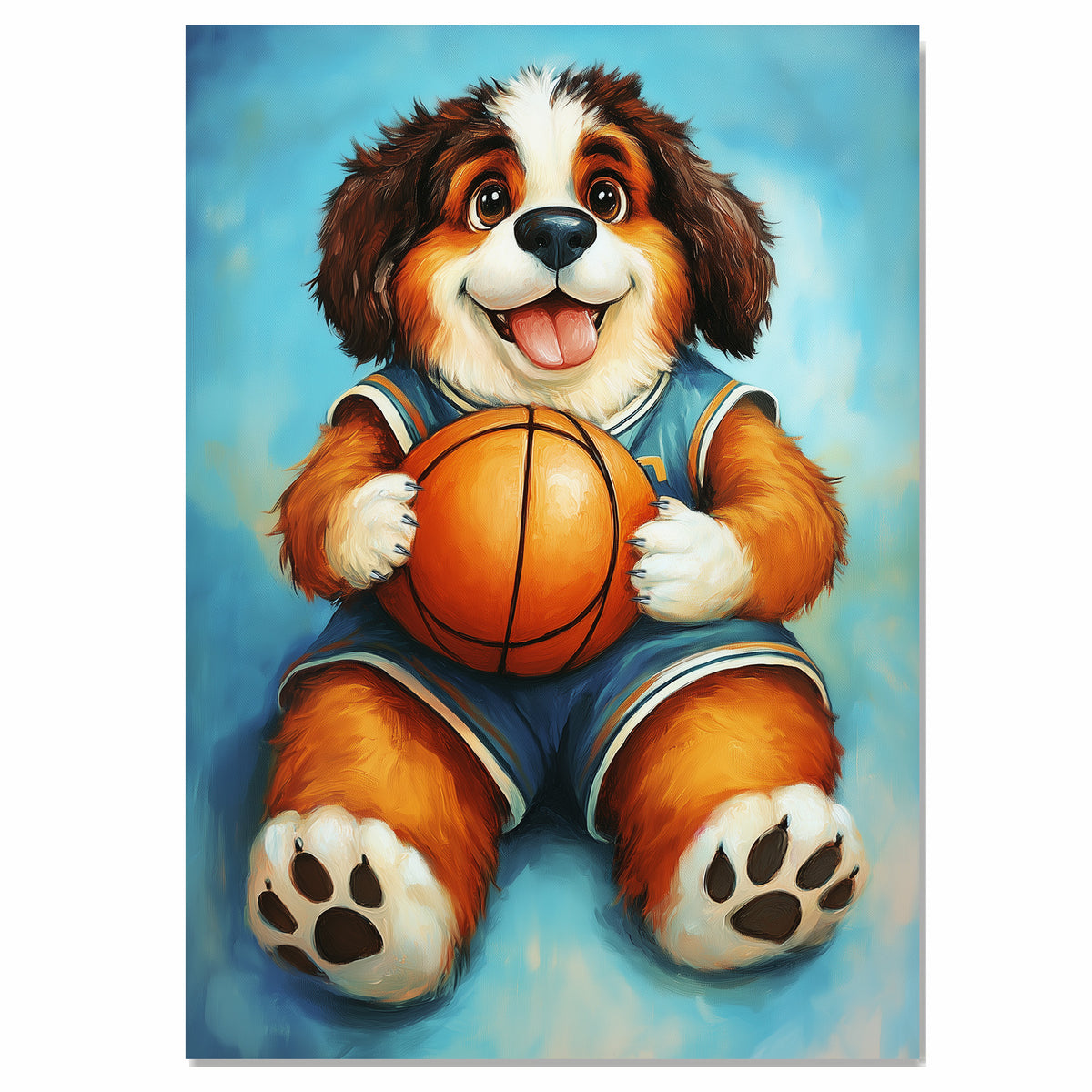 Saint Bernard Basketball Wall Art Print 1.5 Inch Thick Canvas Sports Decor for Boys Bedroom Home Decoration Gift for Dog Lovers
