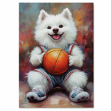 Samoyed Basketball Wall Art Print 1.5 Inch Thick Canvas Sports Decor for Boys Playroom or Game Room Gift for Dog Lovers