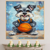 Schnauzer Basketball Wall Art Print 1.5 Inch Thick Canvas Sports Decor for Boys Bedroom or Home Entryway Gift for Dog Lovers