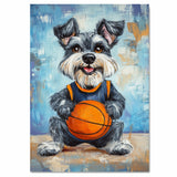 Schnauzer Basketball Wall Art Print 1.5 Inch Thick Canvas Sports Decor for Boys Bedroom or Home Entryway Gift for Dog Lovers