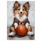 Shetland Sheepdog Basketball Wall Art 1.5" Canvas Print Sports Room Decor for Teen Boys Playroom or Game Room Gift for Dog Lovers