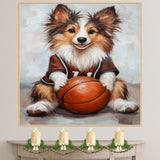 Shetland Sheepdog Basketball Wall Art 1.5" Canvas Print Sports Room Decor for Teen Boys Playroom or Game Room Gift for Dog Lovers