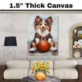 Shetland Sheepdog Basketball Wall Art 1.5" Canvas Print Sports Room Decor for Teen Boys Playroom or Game Room Gift for Dog Lovers