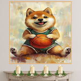 Shiba Inu Basketball Wall Art Print 1.5 Inch Thick Canvas Sports Decor for Boys Bedroom or Teen Space Gift for Dog Lovers