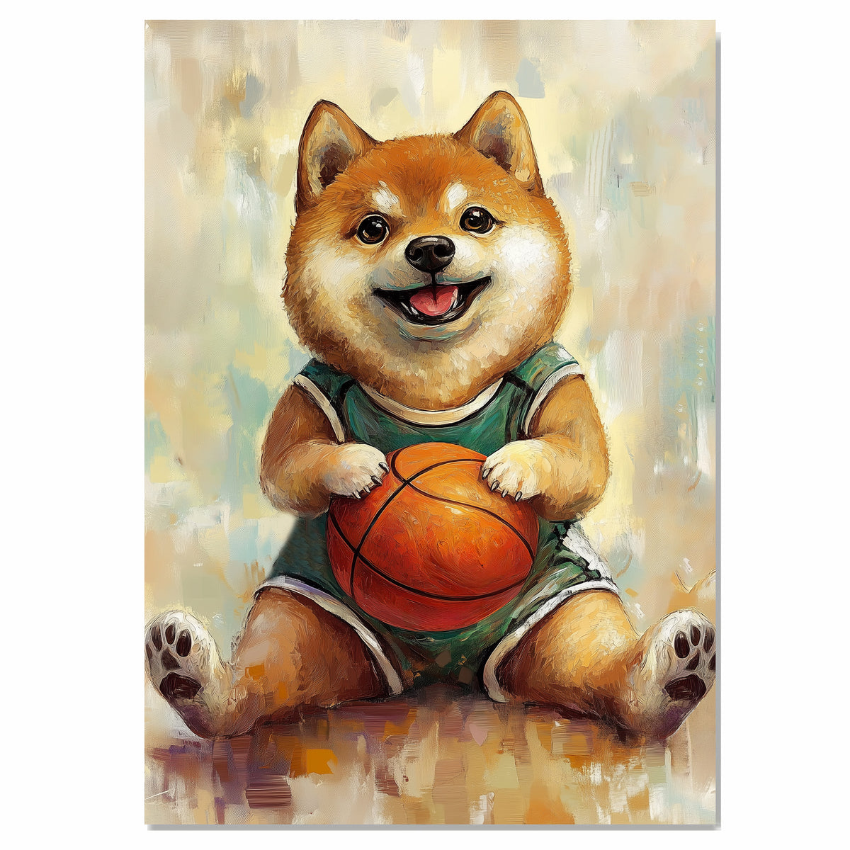 Shiba Inu Basketball Wall Art Print 1.5 Inch Thick Canvas Sports Decor for Boys Bedroom or Teen Space Gift for Dog Lovers