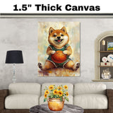 Shiba Inu Basketball Wall Art Print 1.5 Inch Thick Canvas Sports Decor for Boys Bedroom or Teen Space Gift for Dog Lovers