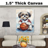 Shih Tzu Basketball Wall Art Print 1.5 Inch Thick Canvas Sports Decor for Kids Playroom or Game Room Gift for Dog Lovers